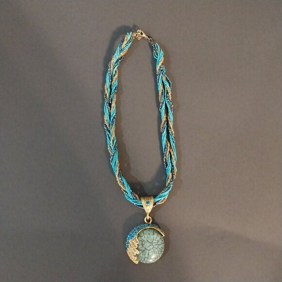 Turquoise And  Gold Tone Pendant Necklace Faux Opal - Picture 1 of 4